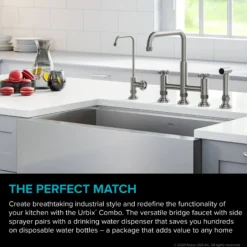 Industrial Bridge Kitchen Faucet and Water Filter Faucet Combo in Spot Free Stainless Steel