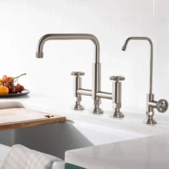 Industrial Bridge Kitchen Faucet and Water Filter Faucet Combo in Spot Free Stainless Steel