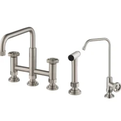 Industrial Bridge Kitchen Faucet and Water Filter Faucet Combo in Spot Free Stainless Steel