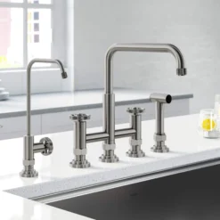 Industrial Bridge Kitchen Faucet and Water Filter Faucet Combo in Spot Free Stainless Steel