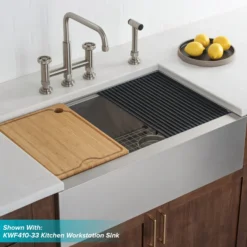Industrial Bridge Kitchen Faucet with Side Sprayer in Brushed Gold