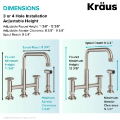 Industrial Bridge Kitchen Faucet with Side Sprayer in Brushed Gold