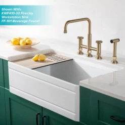 Industrial Bridge Kitchen Faucet with Side Sprayer in Brushed Gold