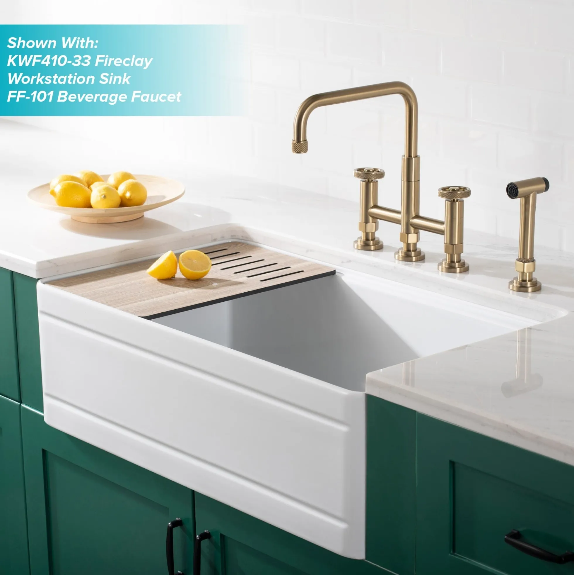 Industrial Bridge Kitchen Faucet with Side Sprayer in Brushed Gold
