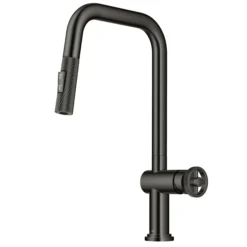 Industrial Pull-Down Single Handle Kitchen Faucet in Black Stainless Steel