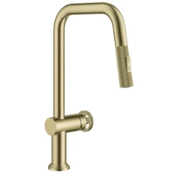 Industrial Pull-Down Single Handle Kitchen Faucet in Brushed Gold