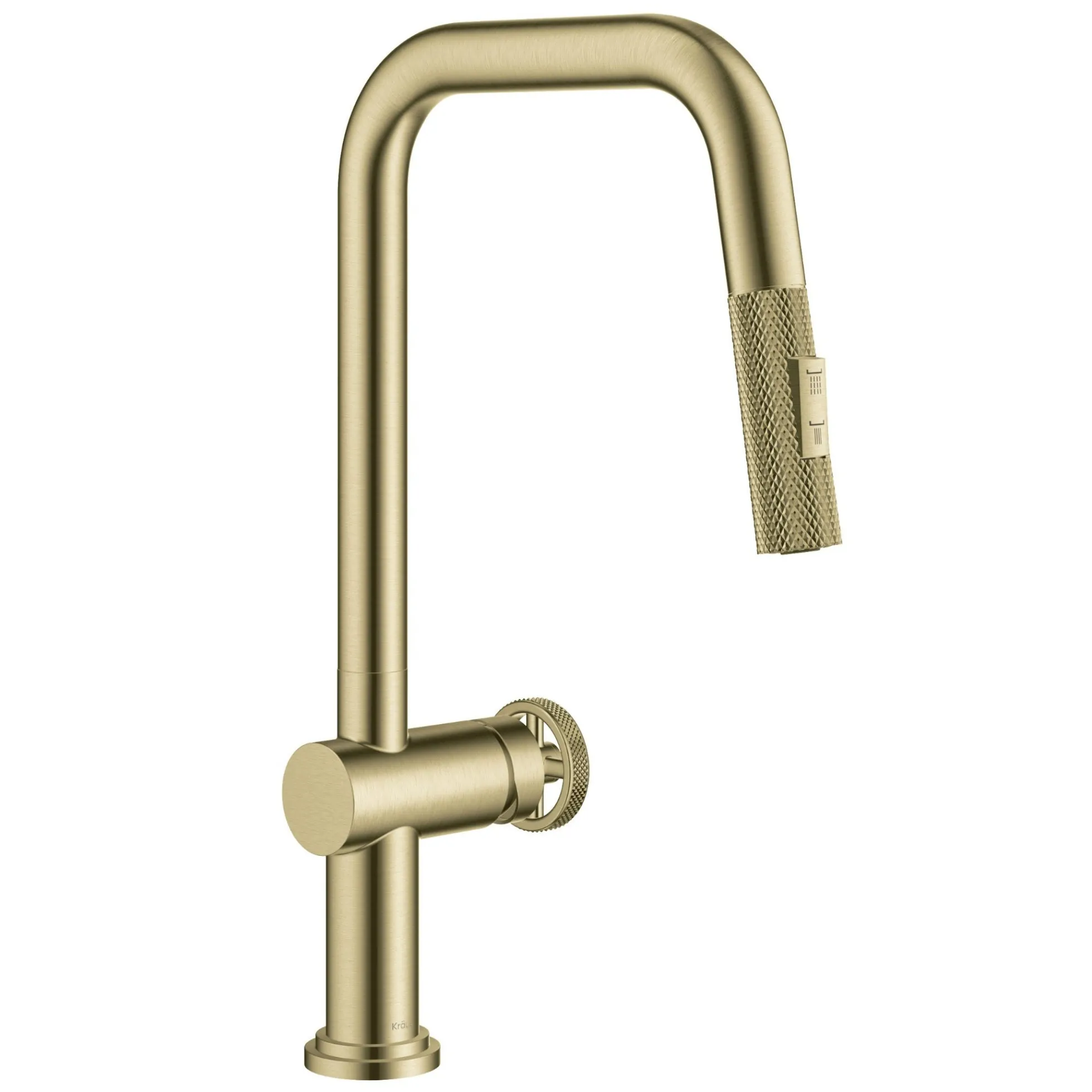 Industrial Pull-Down Single Handle Kitchen Faucet in Brushed Gold