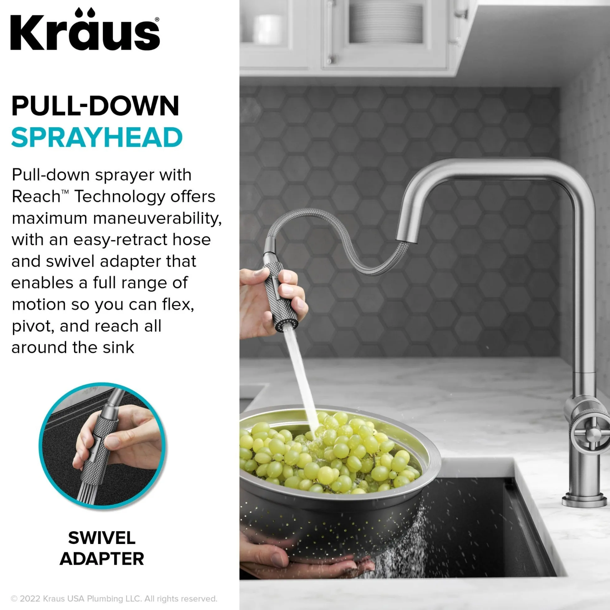 Industrial Pull-Down Single Handle Kitchen Faucet in Brushed Gold
