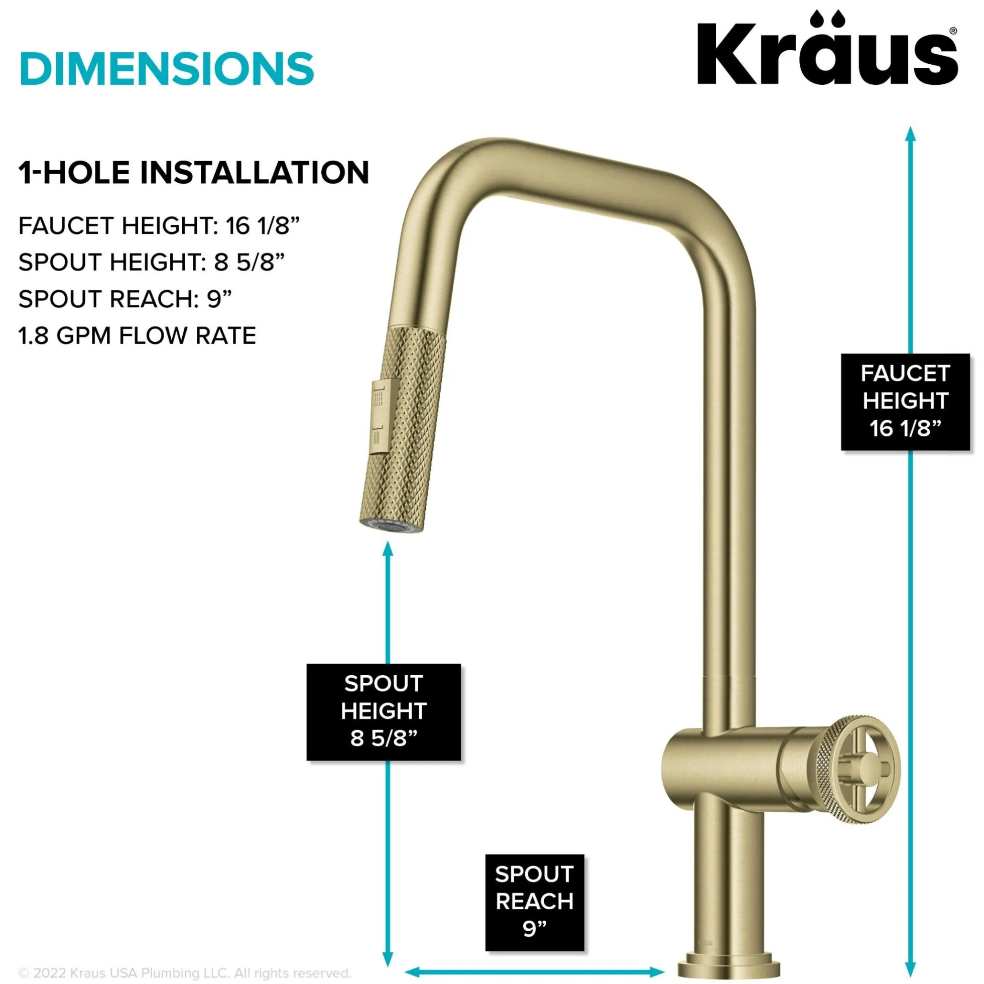 Industrial Pull-Down Single Handle Kitchen Faucet in Brushed Gold