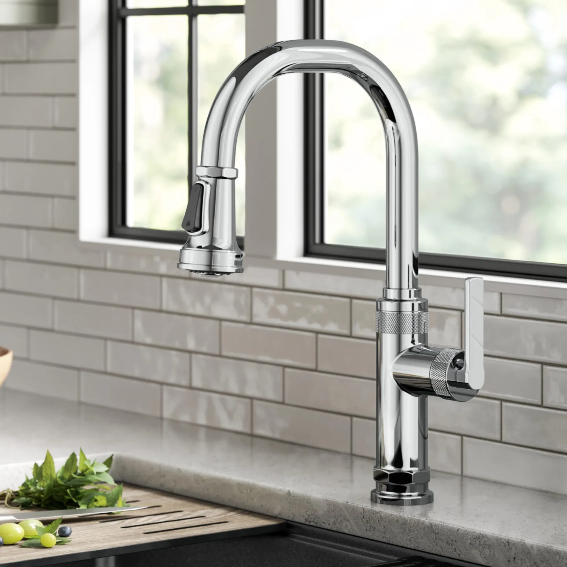 Industrial Pull-Down Single Handle Kitchen Faucet in Chrome