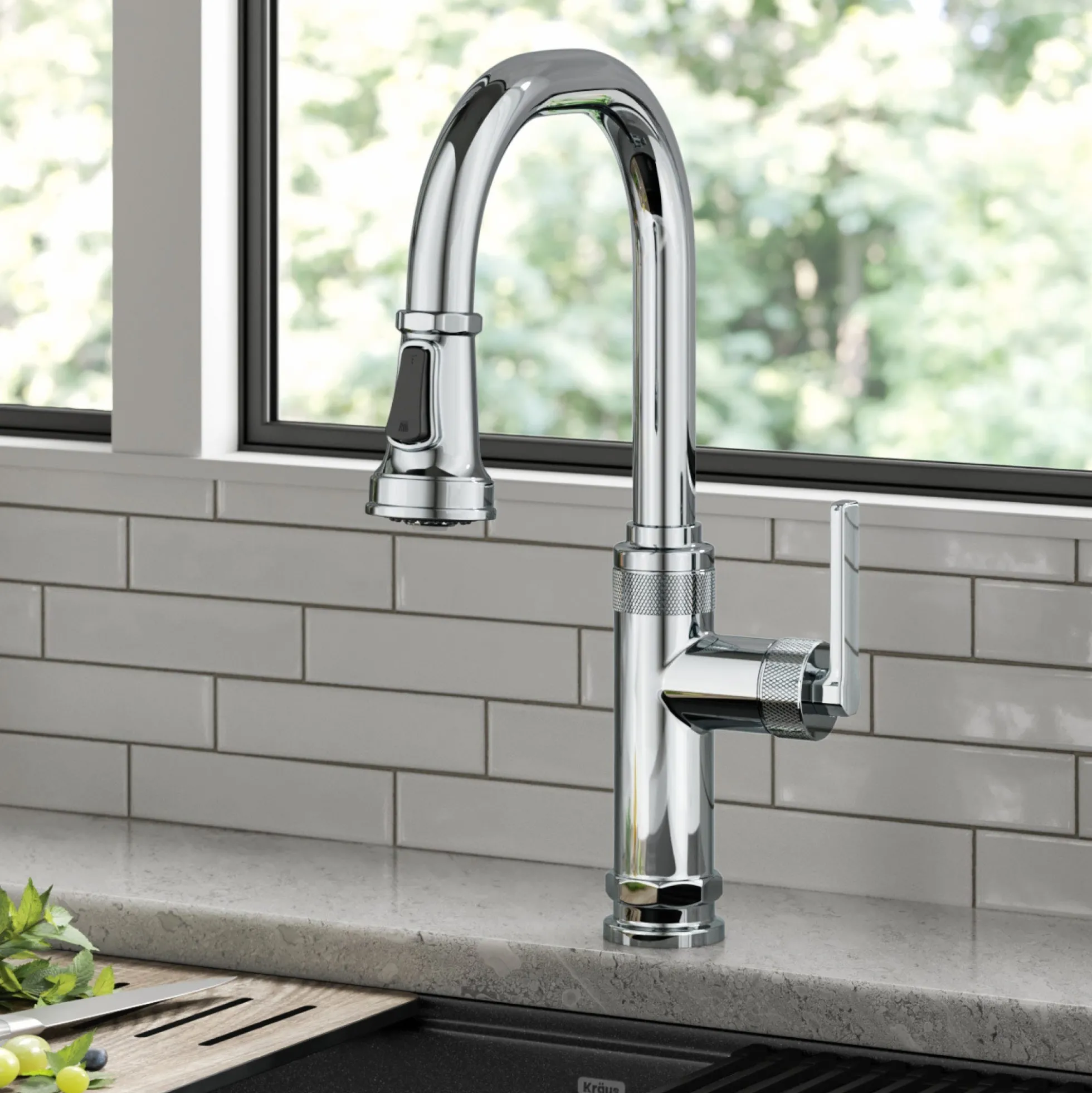Industrial Pull-Down Single Handle Kitchen Faucet in Chrome