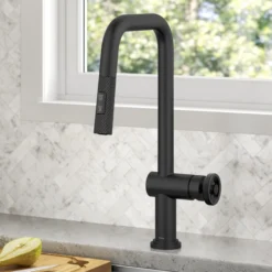 Industrial Pull-Down Single Handle Kitchen Faucet in Matte Black