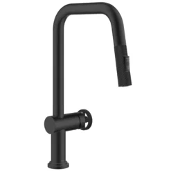 Industrial Pull-Down Single Handle Kitchen Faucet in Matte Black
