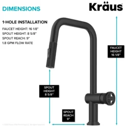 Industrial Pull-Down Single Handle Kitchen Faucet in Matte Black