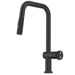 Industrial Pull-Down Single Handle Kitchen Faucet in Matte Black