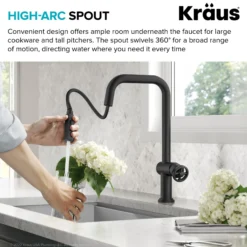 Industrial Pull-Down Single Handle Kitchen Faucet in Matte Black
