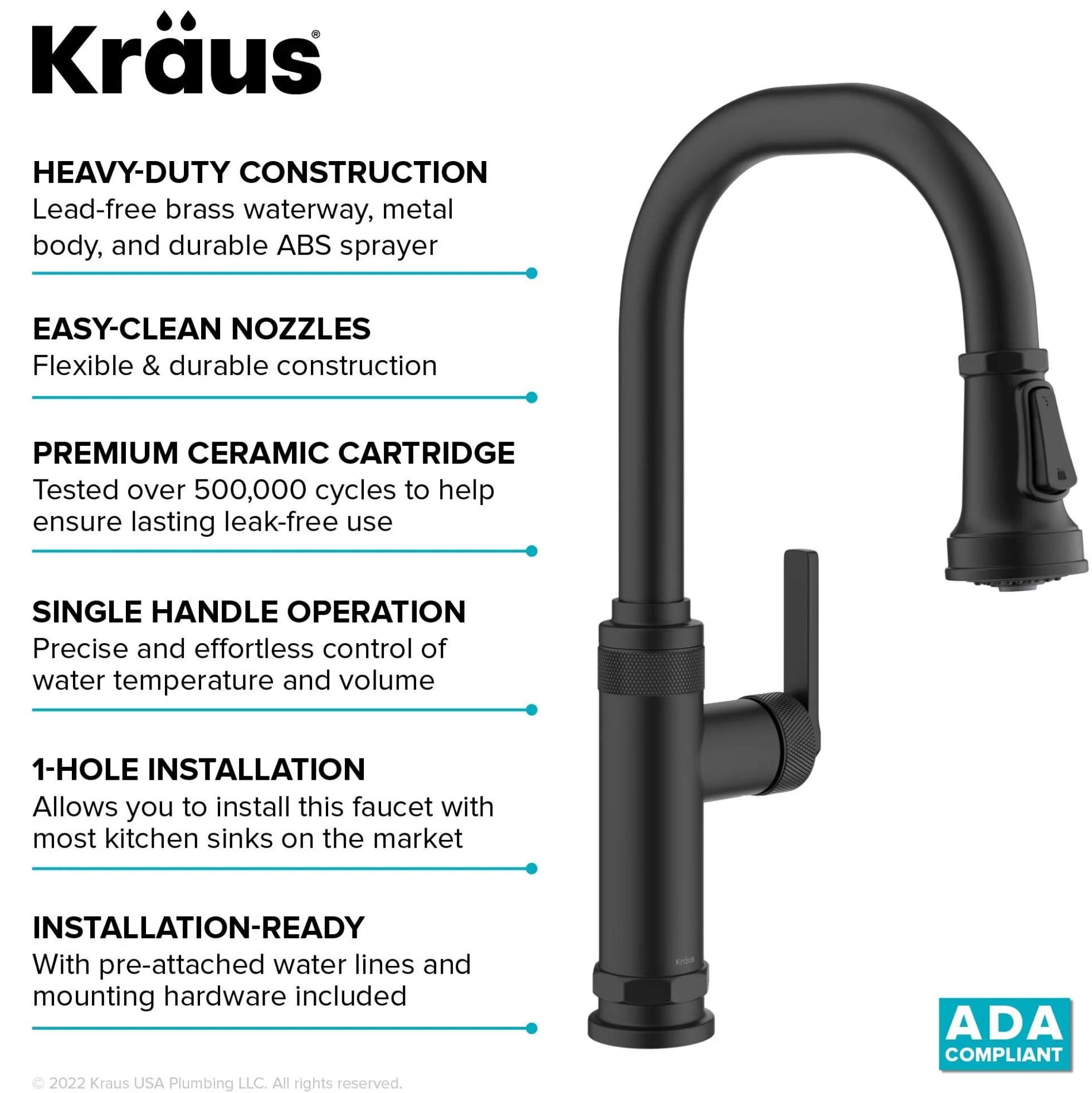 Industrial Pull-Down Single Handle Kitchen Faucet in Matte Black
