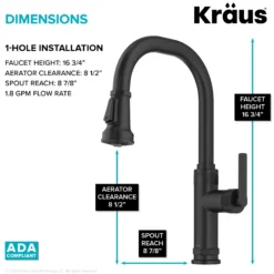 Industrial Pull-Down Single Handle Kitchen Faucet in Matte Black