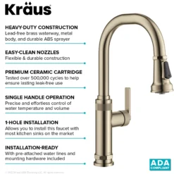 Industrial Pull-Down Single Handle Kitchen Faucet in Spot-Free Antique Champagne Bronze