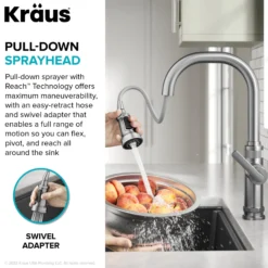 Industrial Pull-Down Single Handle Kitchen Faucet in Spot-Free Antique Champagne Bronze