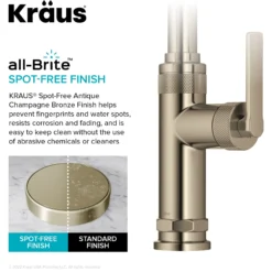 Industrial Pull-Down Single Handle Kitchen Faucet in Spot-Free Antique Champagne Bronze