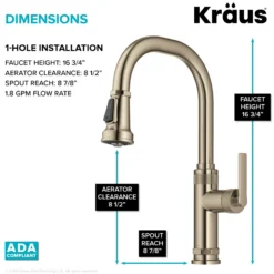 Industrial Pull-Down Single Handle Kitchen Faucet in Spot-Free Antique Champagne Bronze