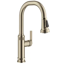 Industrial Pull-Down Single Handle Kitchen Faucet in Spot-Free Antique Champagne Bronze