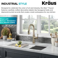 Industrial Pull-Down Single Handle Kitchen Faucet in Spot-Free Antique Champagne Bronze