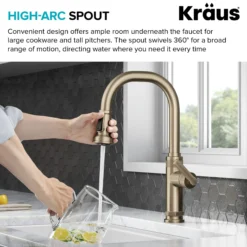 Industrial Pull-Down Single Handle Kitchen Faucet in Spot-Free Antique Champagne Bronze