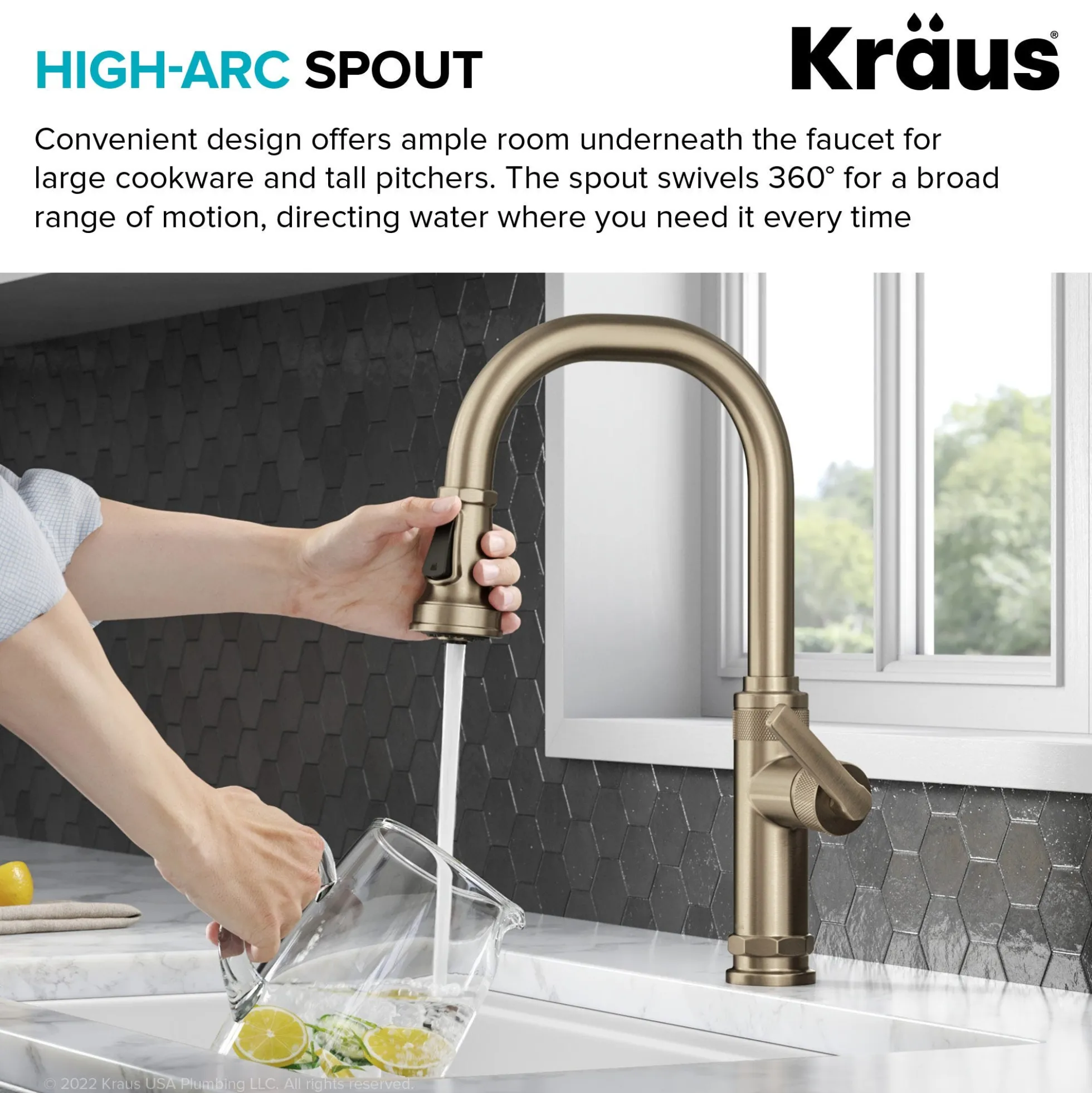 Industrial Pull-Down Single Handle Kitchen Faucet in Spot-Free Antique Champagne Bronze