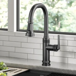 Industrial Pull-Down Single Handle Kitchen Faucet in Spot-Free Black Stainless Steel