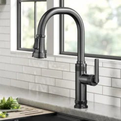 Industrial Pull-Down Single Handle Kitchen Faucet in Spot-Free Black Stainless Steel