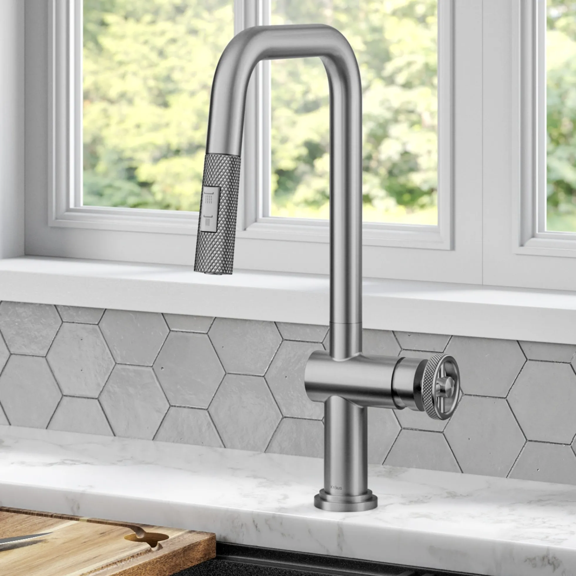 Industrial Pull-Down Single Handle Kitchen Faucet in Spot-Free Stainless Steel