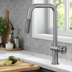 Industrial Pull-Down Single Handle Kitchen Faucet in Spot-Free Stainless Steel