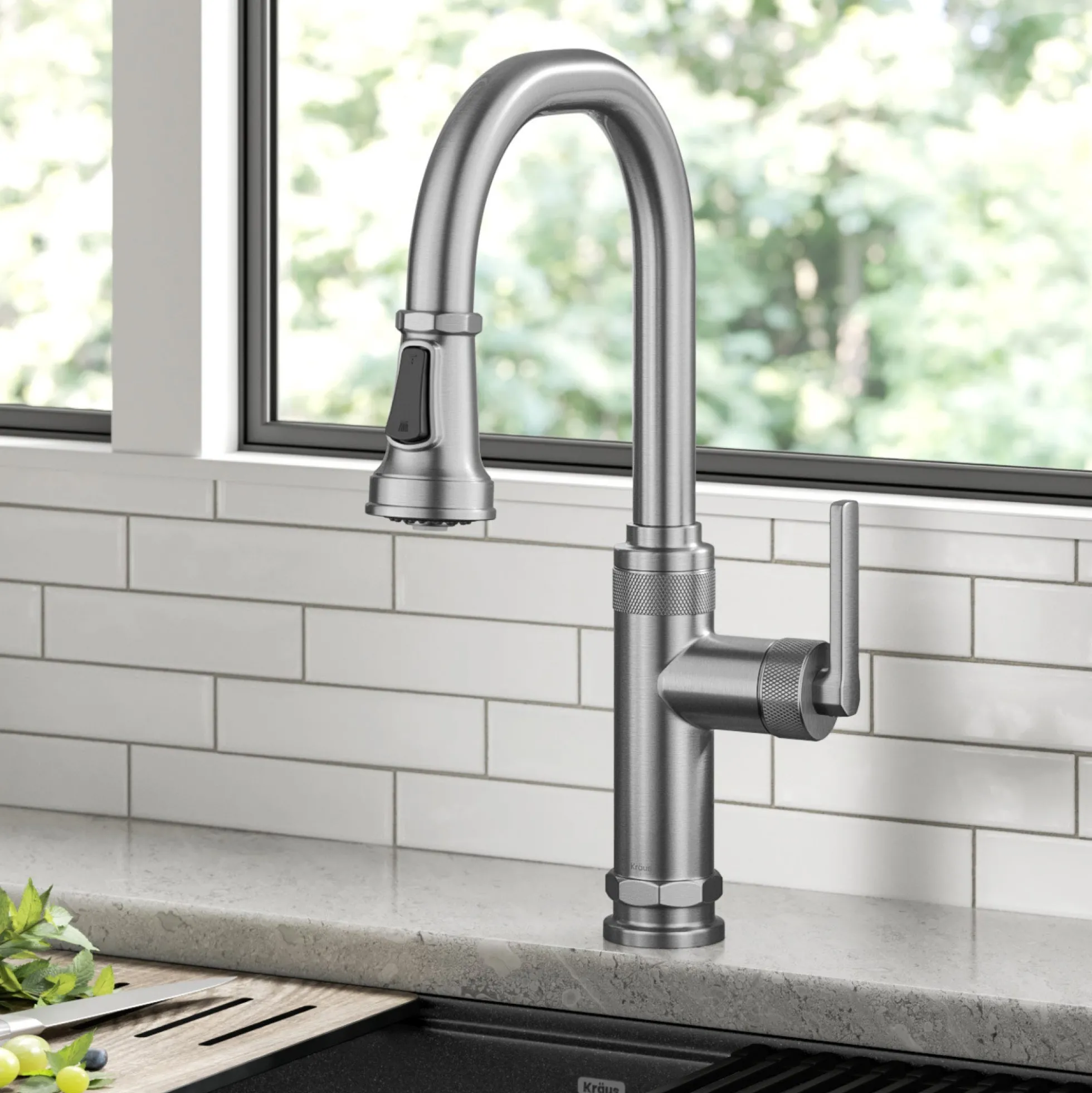 Industrial Pull-Down Single Handle Kitchen Faucet in Spot-Free Stainless Steel