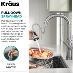 Industrial Pull-Down Single Handle Kitchen Faucet in Spot-Free Stainless Steel