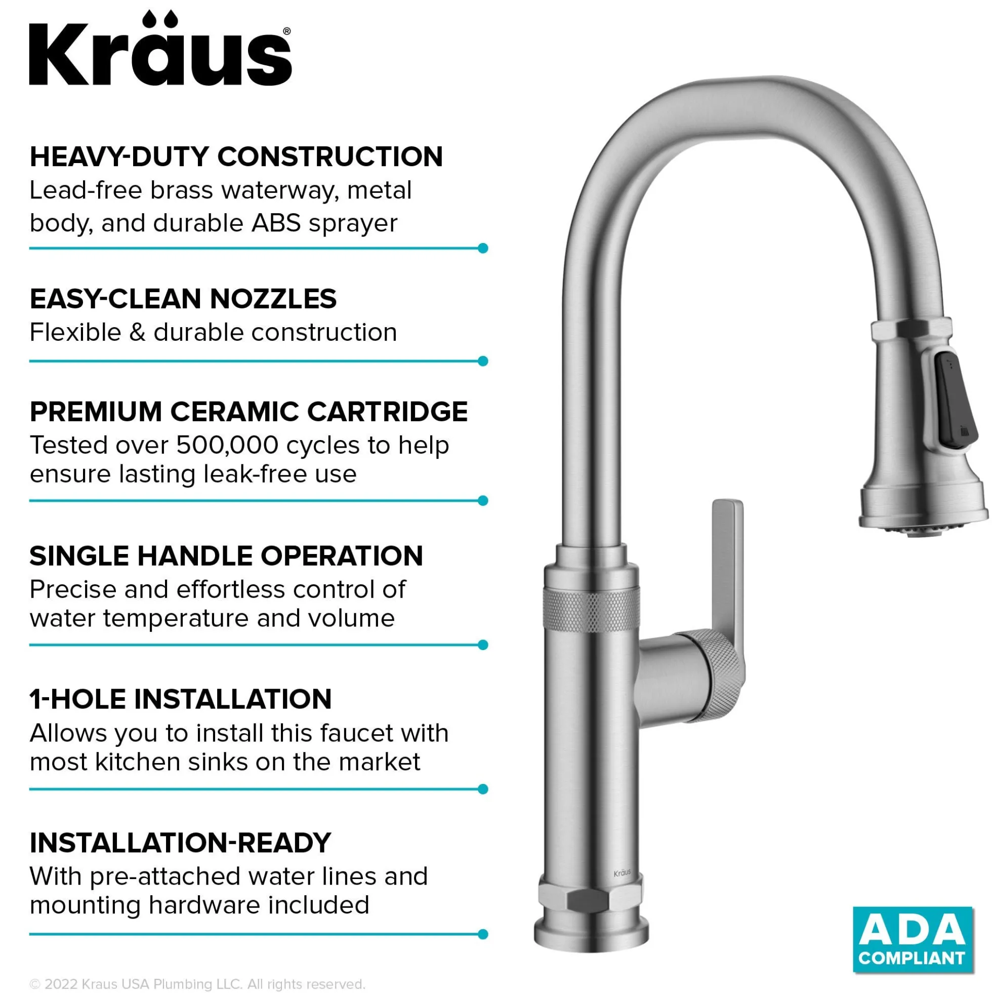 Industrial Pull-Down Single Handle Kitchen Faucet in Spot-Free Stainless Steel