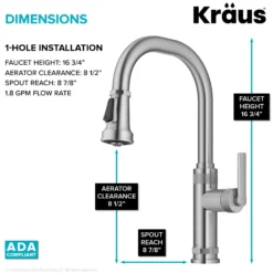 Industrial Pull-Down Single Handle Kitchen Faucet in Spot-Free Stainless Steel