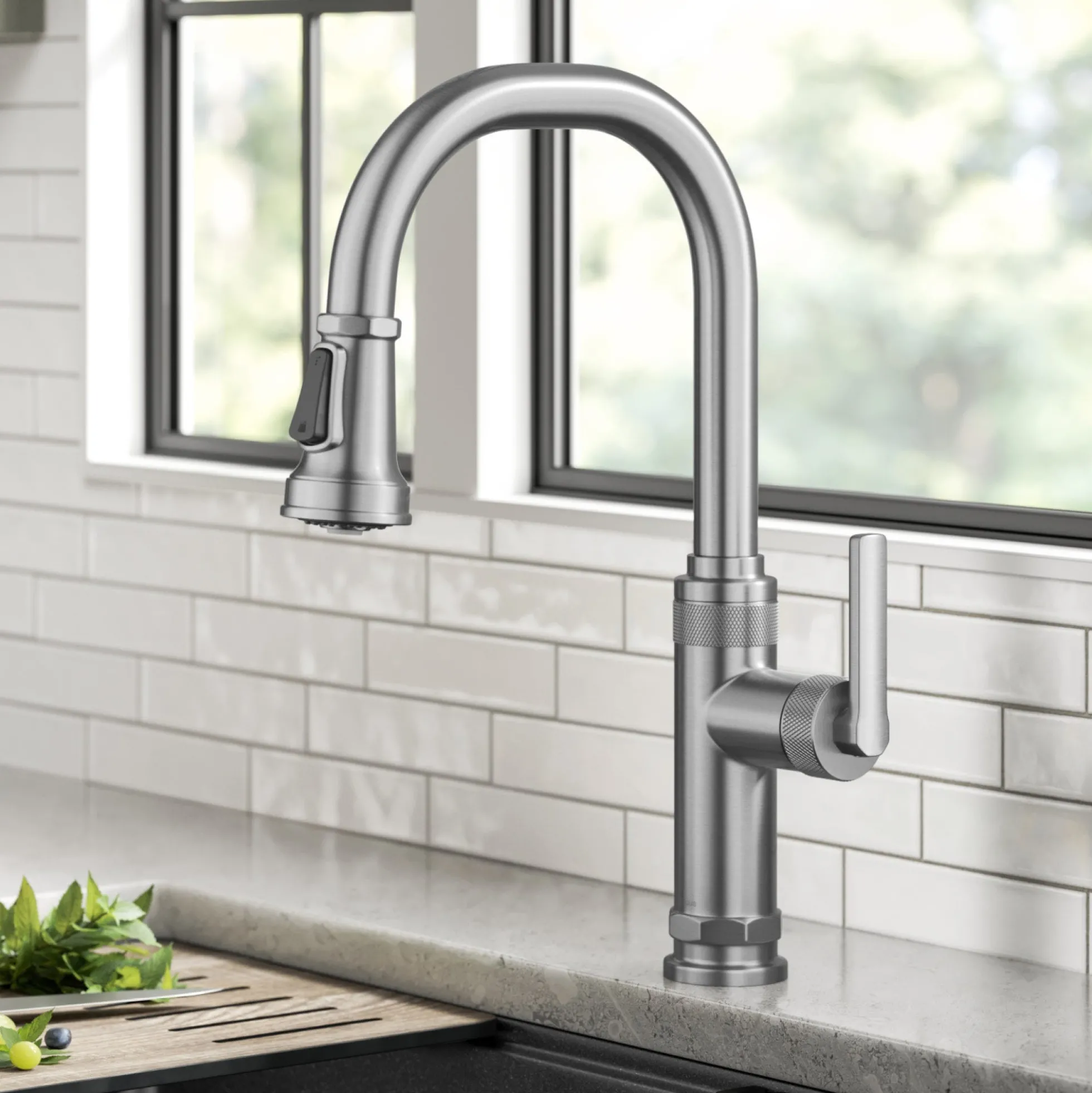Industrial Pull-Down Single Handle Kitchen Faucet in Spot-Free Stainless Steel