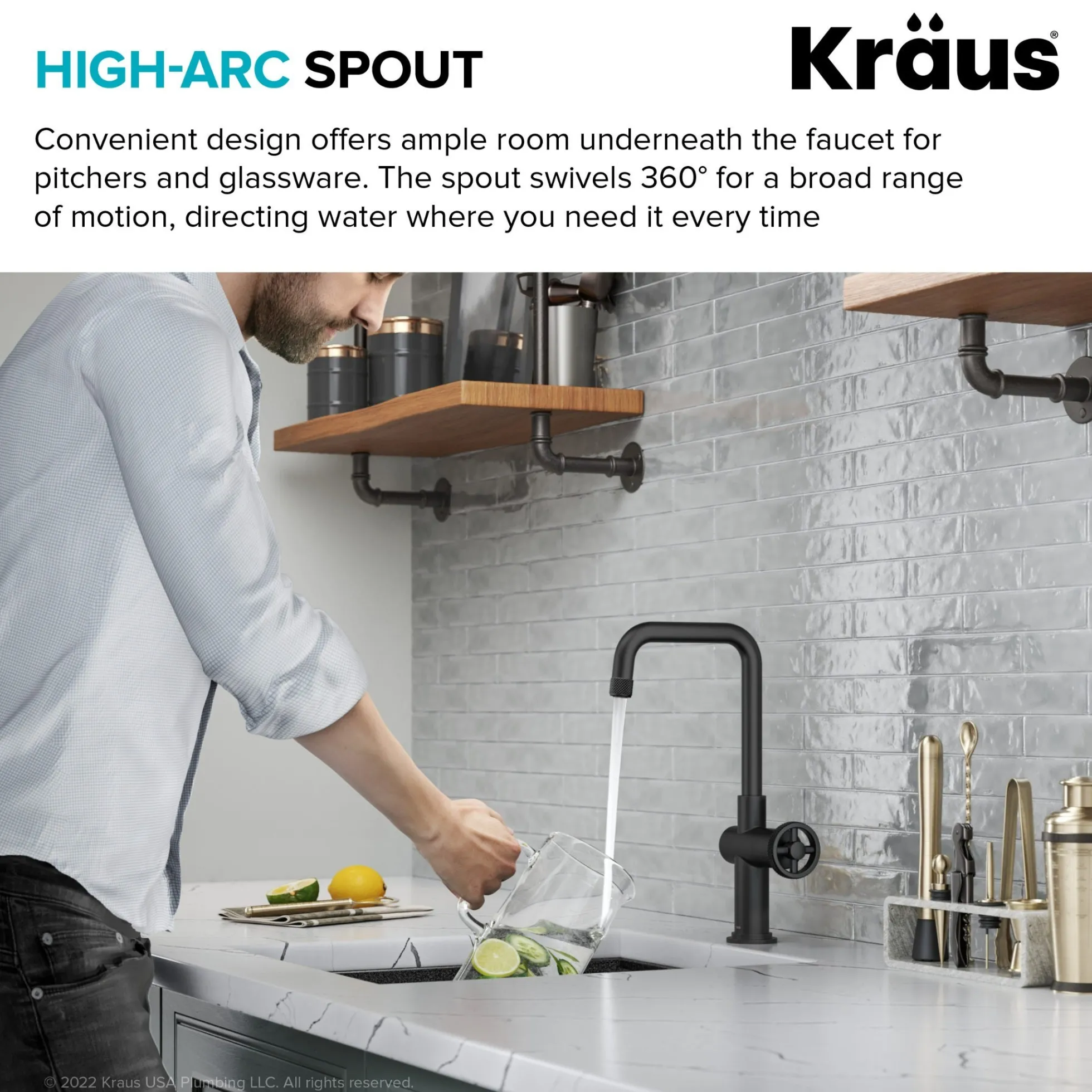 Industrial Single Handle Kitchen Bar Faucet in Faucet in Matte Black