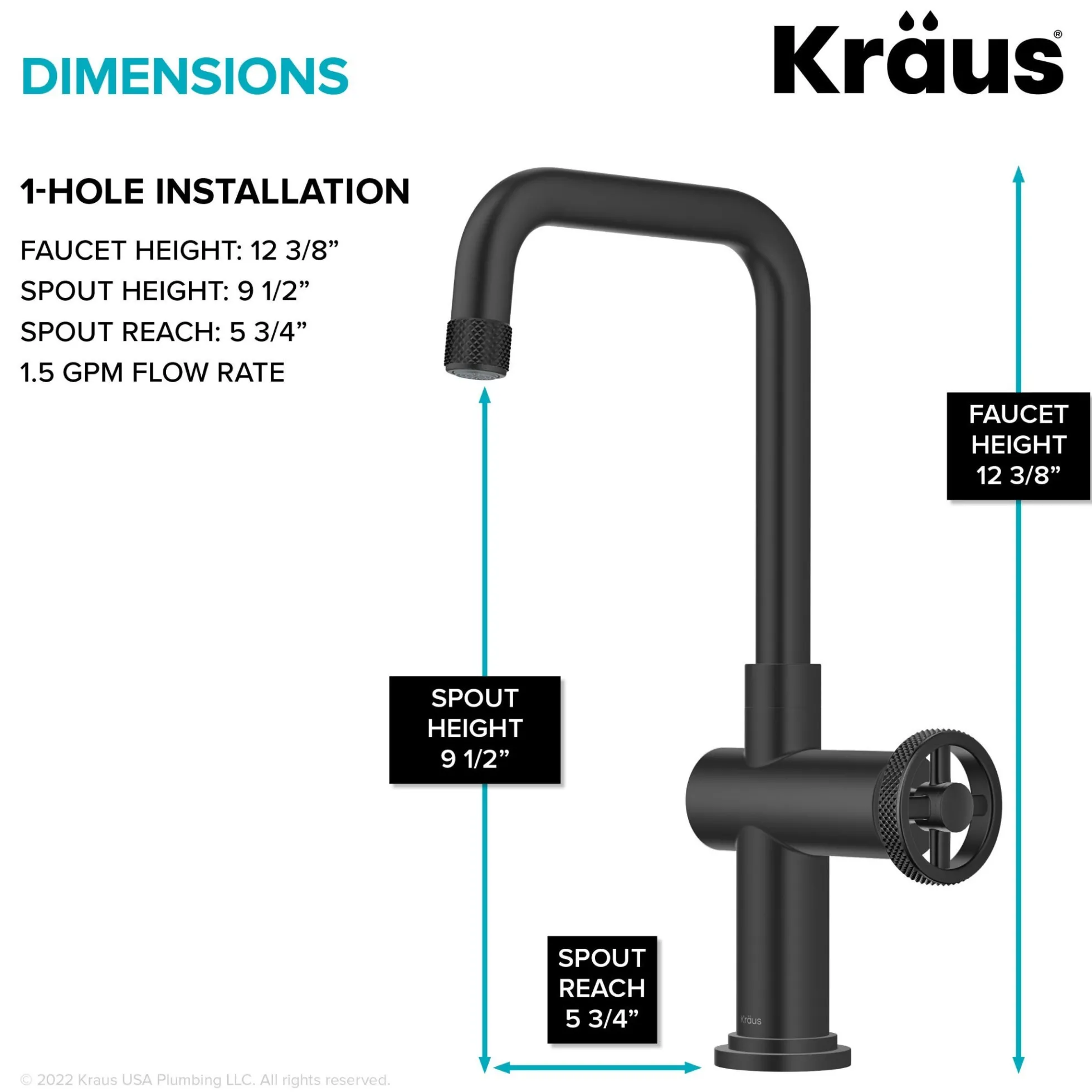 Industrial Single Handle Kitchen Bar Faucet in Faucet in Matte Black