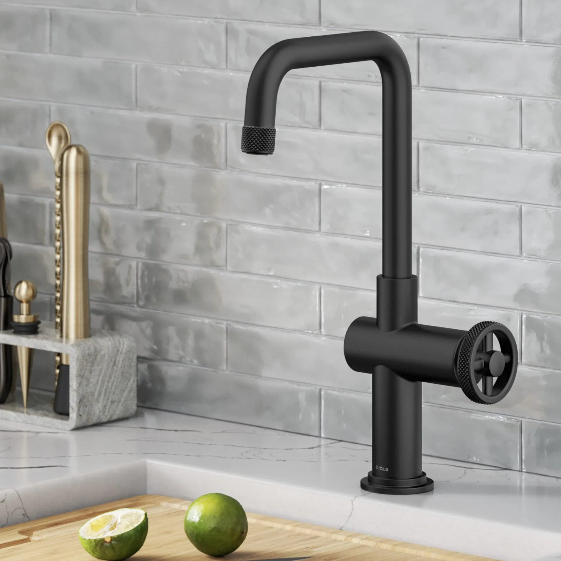Industrial Single Handle Kitchen Bar Faucet in Faucet in Matte Black