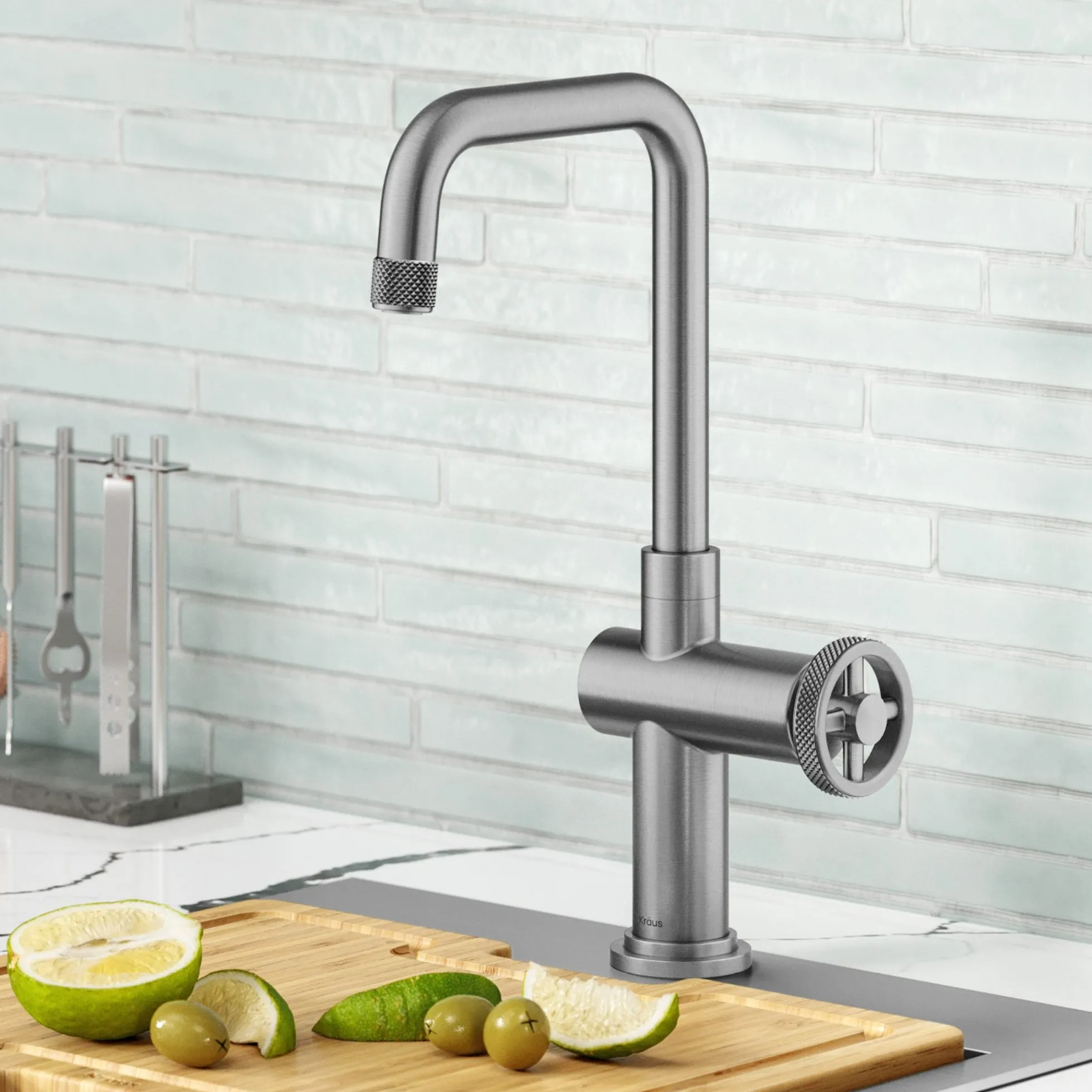 Industrial Single Handle Kitchen Bar Faucet in Spot-Free Stainless Steel
