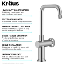 Industrial Single Handle Kitchen Bar Faucet in Spot-Free Stainless Steel