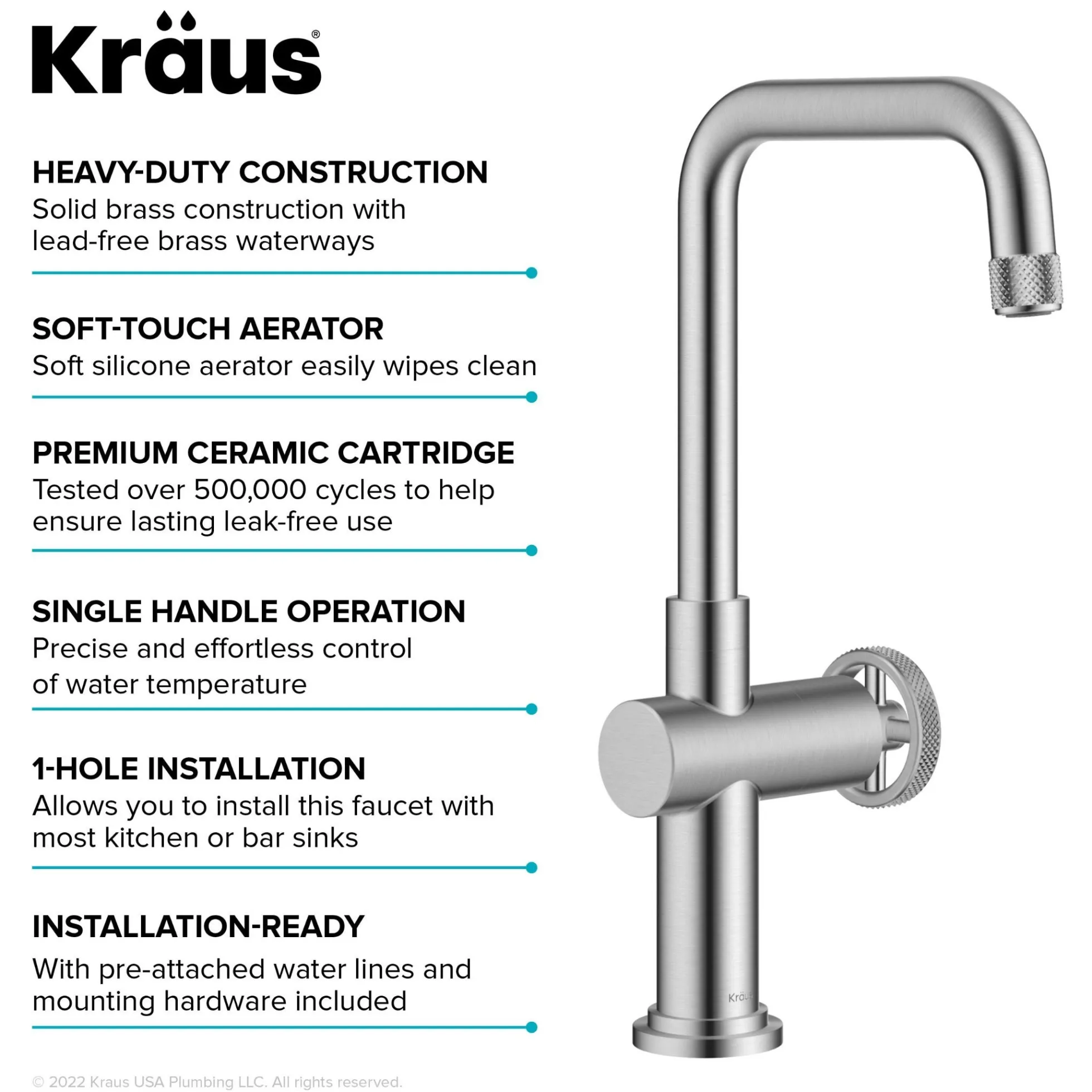 Industrial Single Handle Kitchen Bar Faucet in Spot-Free Stainless Steel