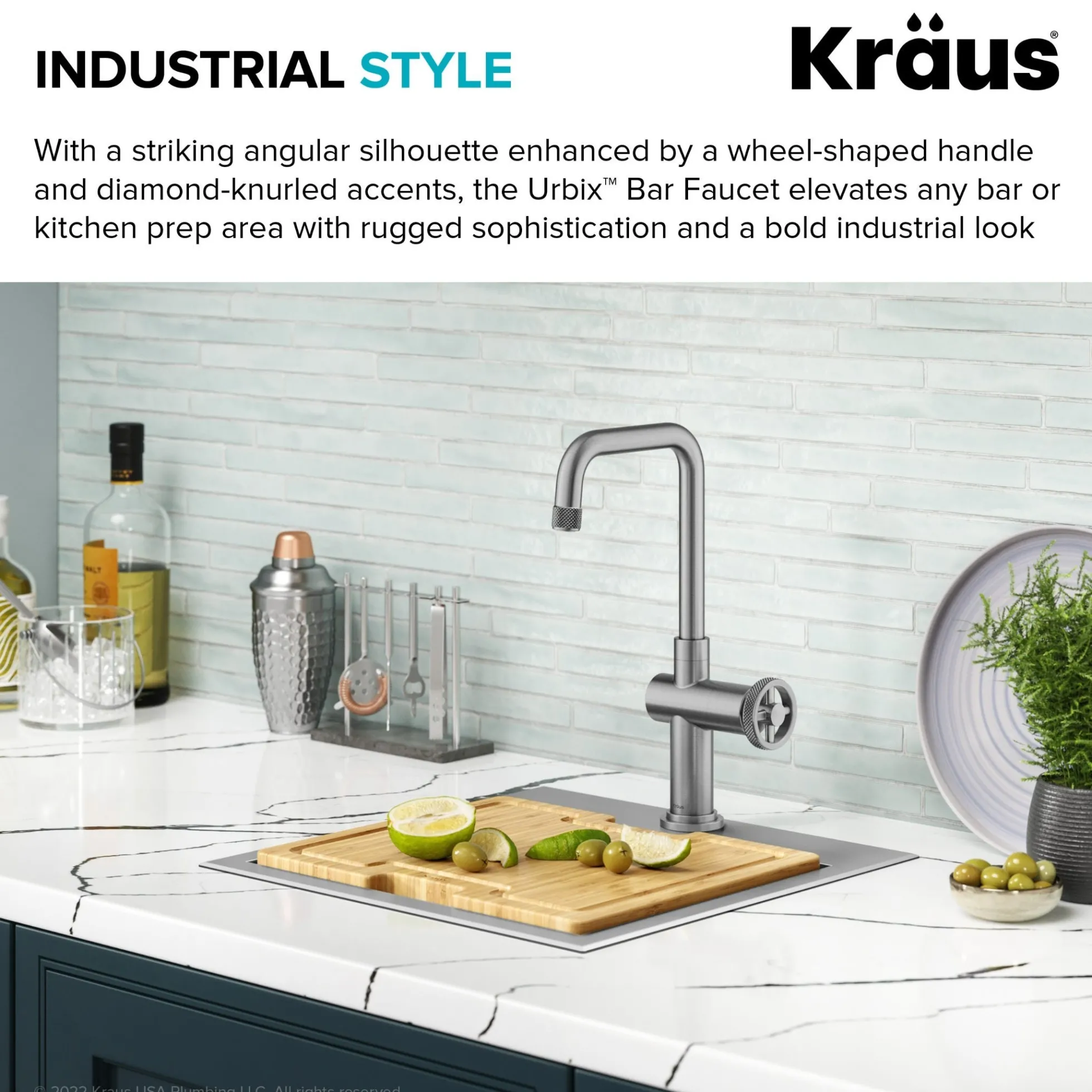 Industrial Single Handle Kitchen Bar Faucet in Spot-Free Stainless Steel