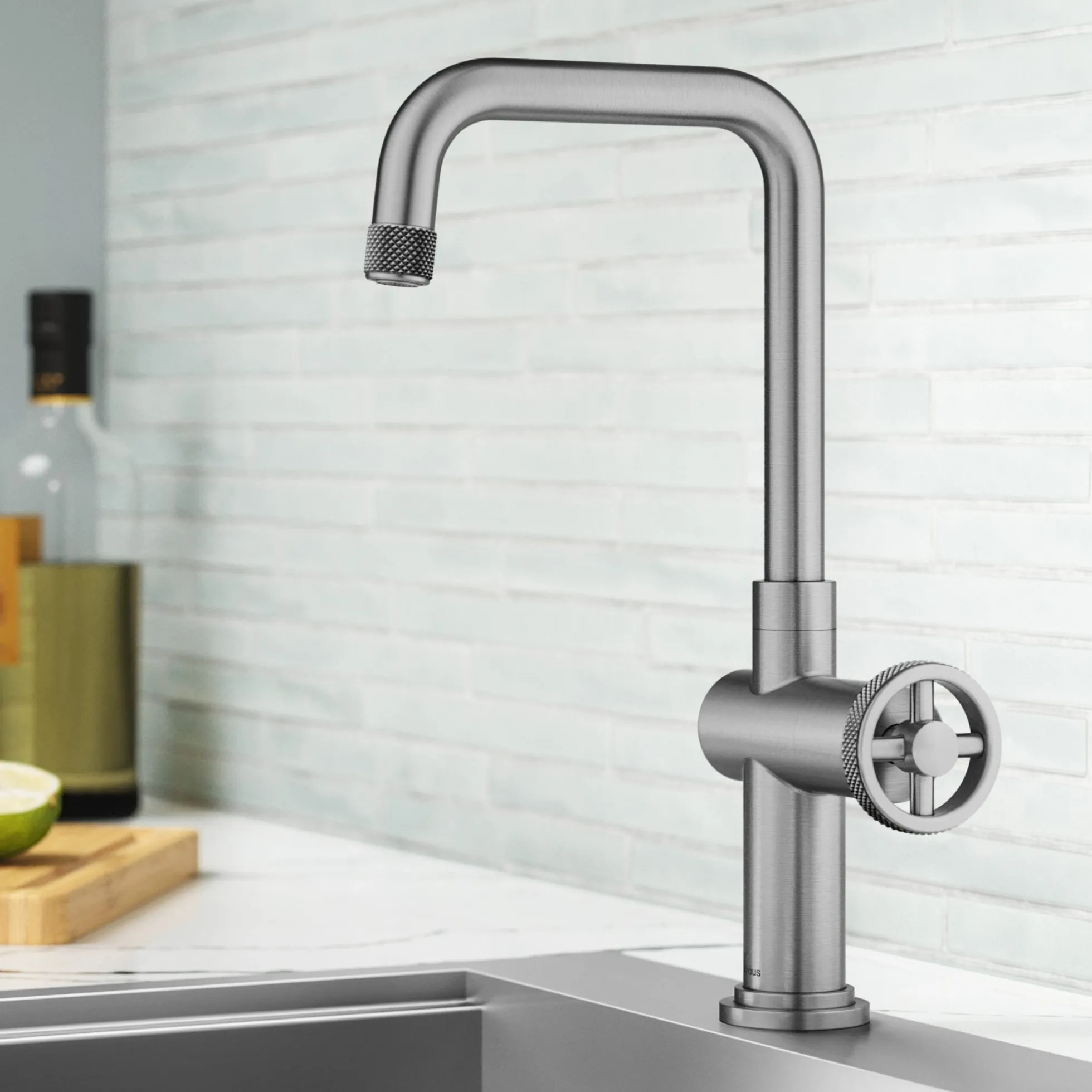 Industrial Single Handle Kitchen Bar Faucet in Spot-Free Stainless Steel