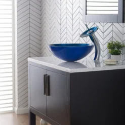 Irruption Blue Glass Vessel 16 1/2" Bathroom Sink