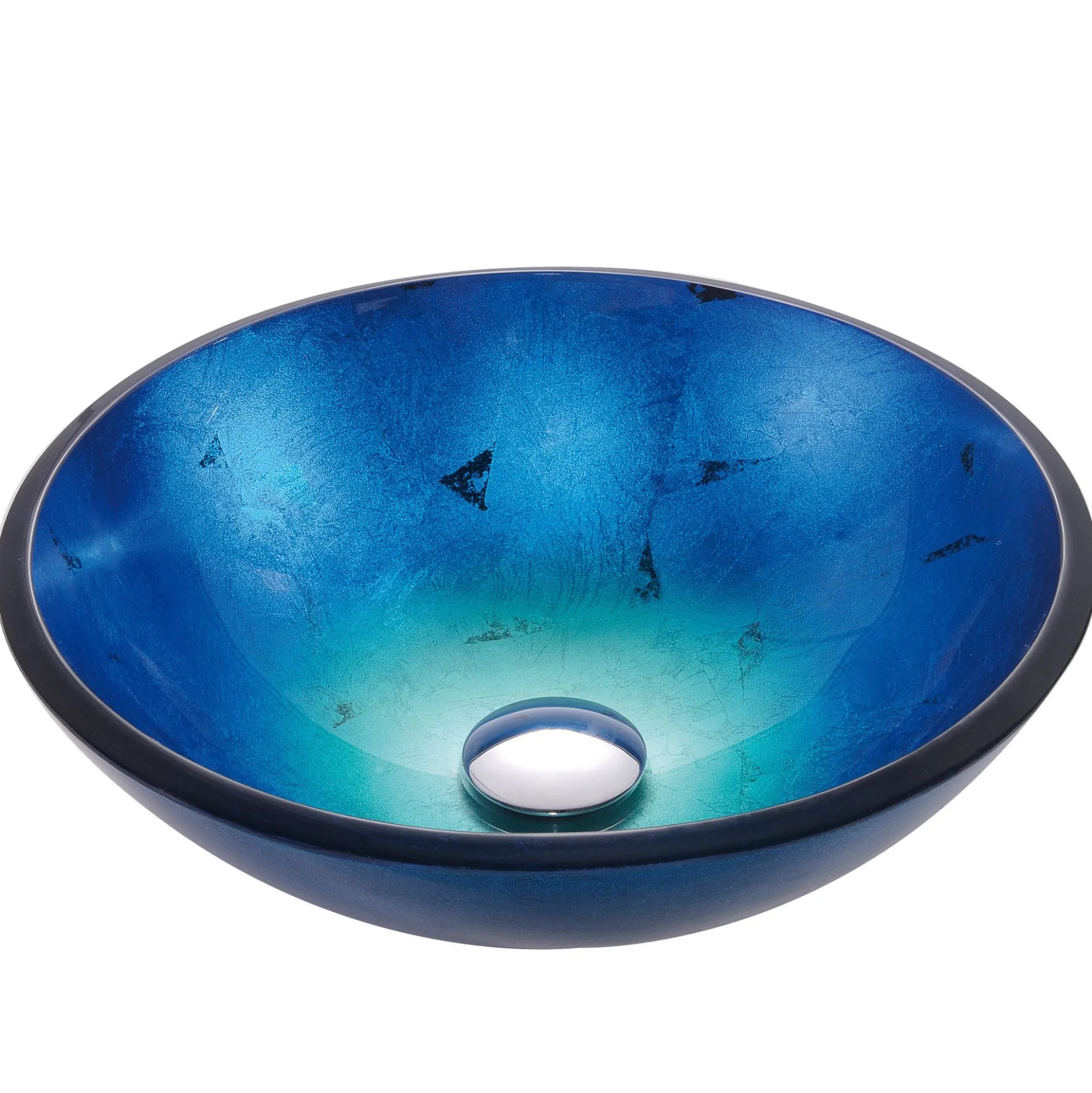 Irruption Blue Glass Vessel 16 1/2" Bathroom Sink w/ Pop-Up Drain in Satin Nickel