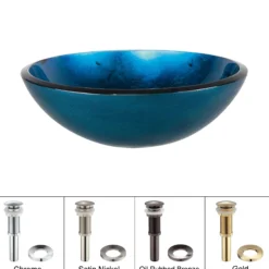 Irruption Blue Glass Vessel 16 1/2" Bathroom Sink w/ Pop-Up Drain in Satin Nickel